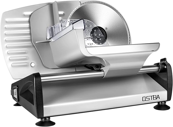 OSTBA Electric Deli Meat Slicer, 200W Food Slicer with 0-15mm Adjustable Thickness, 7.5” Removable Stainless Steel Blade & Food Carriage, Child Safety Lock, Easy to Clean - For Home Use