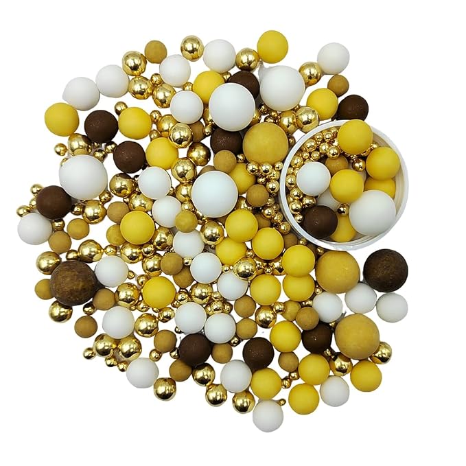 Edible Brown Yellow White and Gold Pearl Sugar Sprinkles for Cake Decorating, Edible Mixing Size Candy for Baking Cake Cupcake Toppers Cookie Decorating Celebrations Wedding Valentines Easter Halloween Christmas Supplies 120g/ 4.23oz