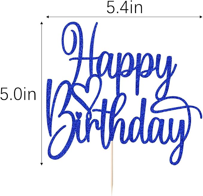 Handmade Glitter Happy Birthday Cake Topper- Happy Birthday Cake Decor,Fabulous Cake Decoration，Anniversary/Birthday Party Decoration Supplies (Dark blue)