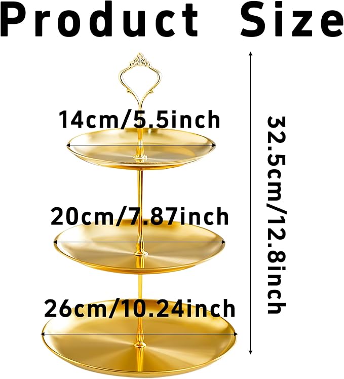 pson 1 Set 3 Tier Stainless Steel Cupcake Stand Holder, Tiered Dessert Display Tower for Wedding, Birthday, Party & Holiday Table Decor(Gold)
