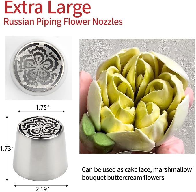 Extra Large Russian Piping Tips - Stainless Steel Flower Nozzles Set for Cake Decorating, Rose & Floral Icing Tips for Cupcakes, Cookies Professional Baking Tools (XXL, Style 45)