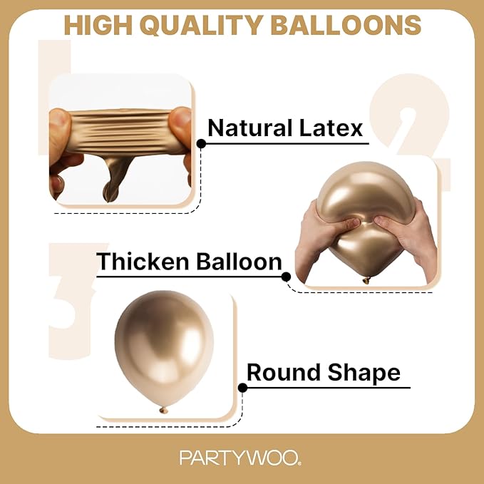 PartyWoo Metallic Gold Balloons 140pcs Different Sizes of 18 12 10 5 Inch Chrome Gold Balloon Arch Kit Garland for Birthday Graduation Baby Shower Wedding Bachelorette Party Decorations Gold-G127