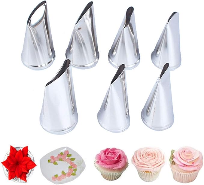 7 Pieces Large Piping Tips Set, 3Pieces Russian Grass Cream Tips DIY Decor Baking Tool and 7 Pieces leaf Stainless Steel Piping Nozzles Kit(17 Pieces)