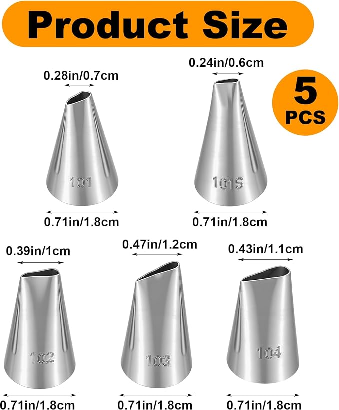 5 Pcs Piping Tip Set, Flower Piping Tips for Cake Decorating – Flower Petal Icing Tips, Stainless Steel Cakes Decor Pastry Tools for Cake Decorating Cupcake