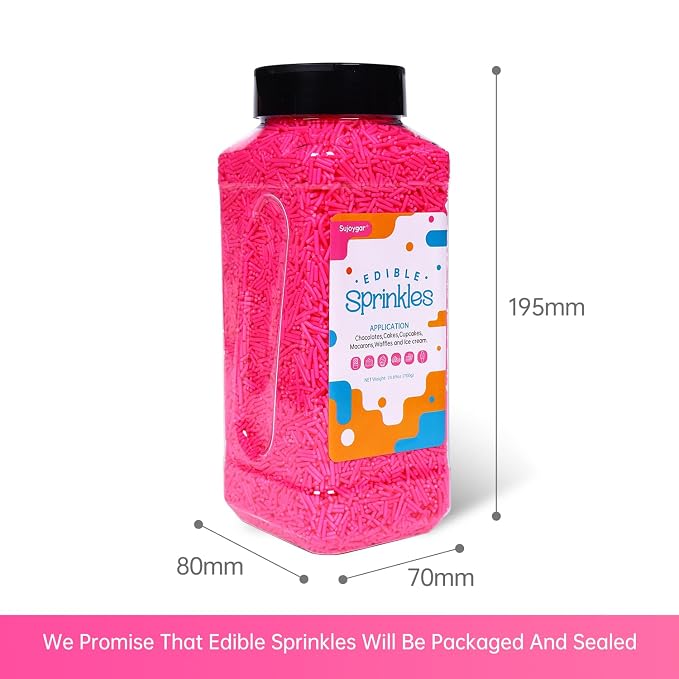 Sujoygar Pink Sprinkles Bulk, Pink Jimmies Sprinkles for Cake Decorating, 1.54 LB Valentine's Cake Sprinkles, Cupcake, Chocolate, Baking, Cookie Sprinkles