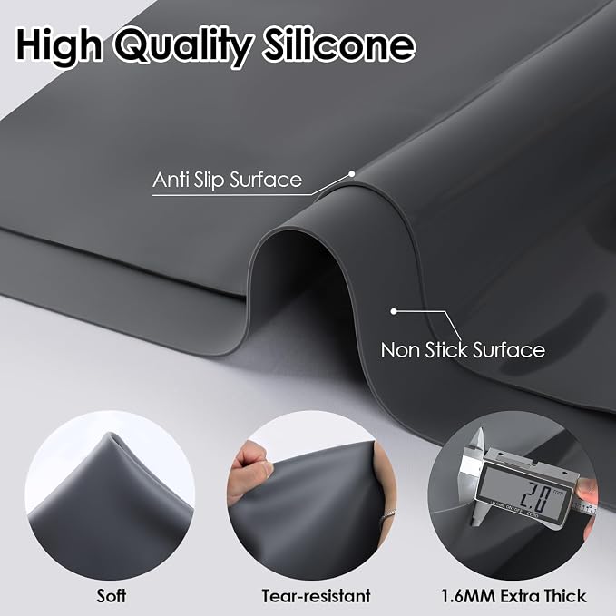 Thick(2MM) Extra Large Silicone Mat for Kitchen Counter 39.4" x 23.6" Silicone Table Mat for Resin Workbench Mat Heat Resistant Mat Coffee Bar Mats,Dark gray