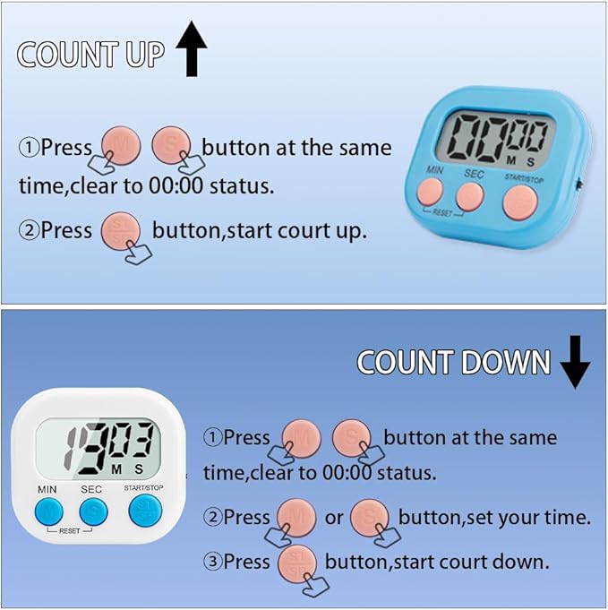 Digital Kitchen Timer, 6 Pcs Classroom Timers for Kids Teacher, Magnetic Countdown Minute Simple Timer for Cooking Study Exercise Game Baking Reading Gym Meeting Work Task Classroom (Blue/Green)