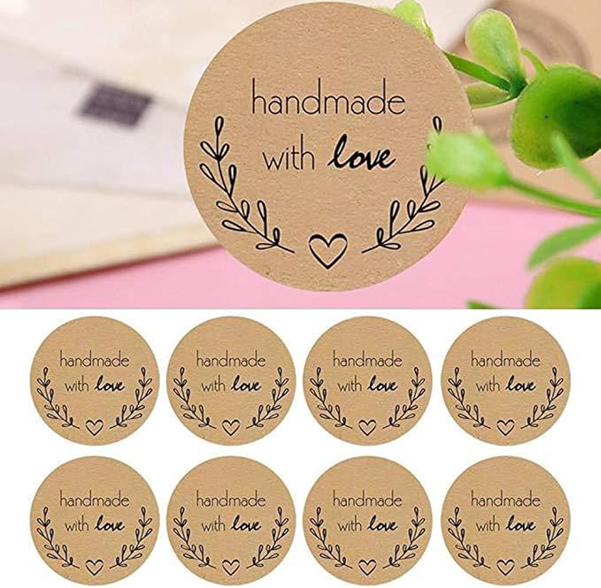 1000PCS Handmade with Love Stickers,1 Inch Small Round Brown Floral Heart Baking Stickers Label Bakery Sticker for Baked Goods Packaging, Envelope Seals, Small Business,Wedding,Birthday Gift Wrap Bag1