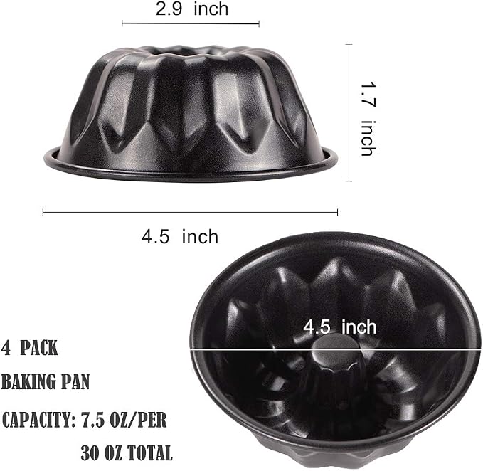 Webake 4 Inch Mini Fluted Tube Pans Nonstick Bakeware Set of 4, Angel Food Cake, Kugelhopf, Brownie