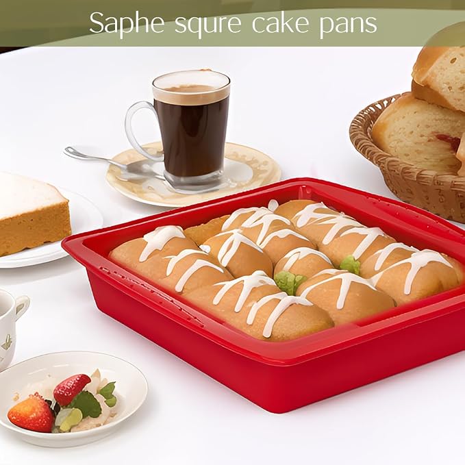 saphe 8 inch Silicone Square Cake Pan Nonstick Silicone Cake Molds, Brownie baking molds for Brownie, Cake, Bread, Pie and Lasagna 2 packs