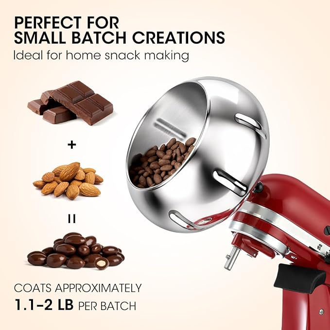 Aieve Snack Coater Compatible with KitchenAid Tilt-Head Stand Mixer, Chocolate Coating Attachment for Freeze-Dried Strawberries,Almonds,Pistachios & Nuts,Ideal for Home Use