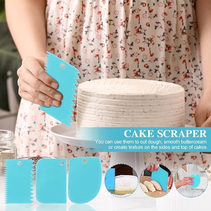 Adjustable Cake Leveler Cutter With 3PCS Cake Scrapers Set,Baking Supplies Tool for Kitchen,Large Size Cake-Cutter Slicer for Leveling,Single Stainless Steel Wire & Plastic Handle(COLOR:Blue)