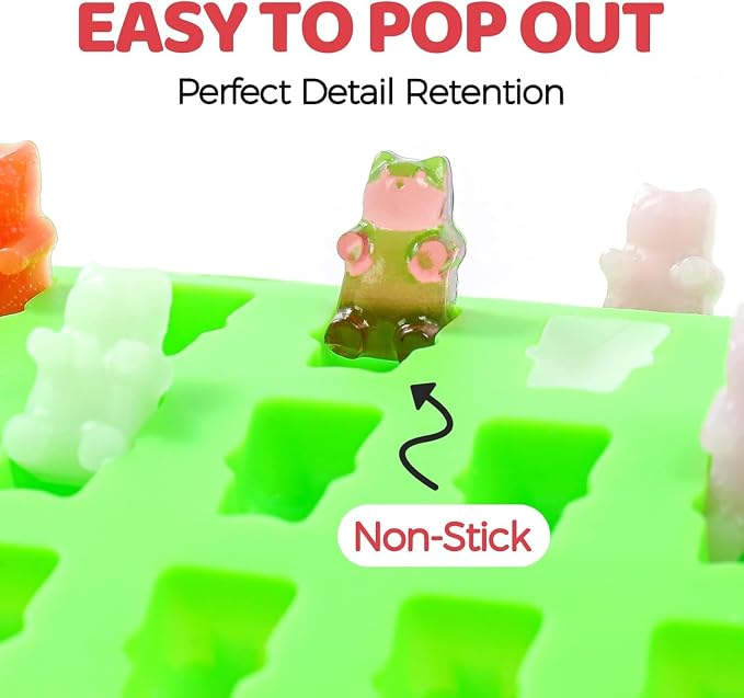 Gummy Candy Molds with 2pcs Droppers, Silicone Bear Dinosaur Fruit Snack Molds, Non-stick Silicone Chocolate Molds for Gummies Candy Chocolate Baking