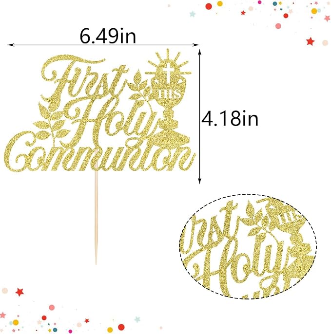 First Holy Communion Cake Topper-Suitable for Ramadan, Religious Baptism, Baby Shower 1st Birthday Party Decorations, Children's Birthday, God Bless, Communion Party Decorations