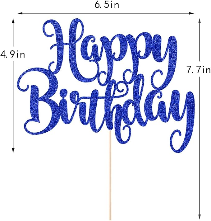 Happy Birthday Cake Topper- Glitter Happy Birthday Cake Decor, Handmade Anniversary/Birthday Party Supplies (Deep blue)
