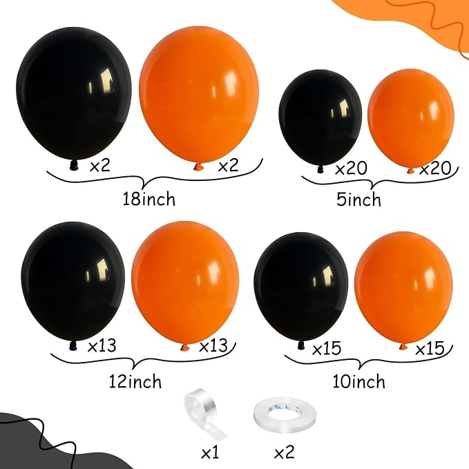 Black and Orange Balloon Arch Kit, Orange and Black Balloon Garland Kit with Different Sizes 18/12/10/5 inch Latex Balloons for Graduation Basketball Construction Theme Birthday Party Decorations