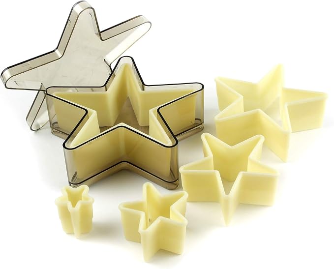O'Creme Five-Point-Star-Shaped Heat-Resistant Plastic Cutter in Five Sizes, One of Each