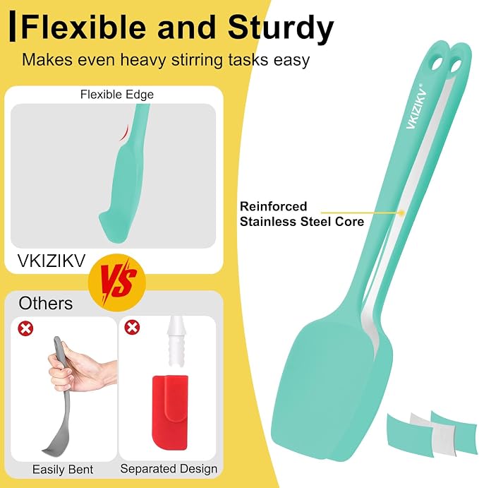Silicone Spatula Set, 11.4 in, 600°F Heat Resistant (Green) | Food Grade Rubber, BPA Free, Stainless Steel Core, Flexible for Cooking, Baking, Mixing, Seamless, Nonstick & Dishwasher Safe