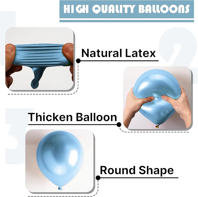 PartyWoo Metallic Light Blue Balloons 100 pcs Different Sizes of 18 12 10 5 Inch Metallic Baby Blue Latex Balloon Arch Kit Garland for Graduation Baby Shower Birthday Party Decorations Blue-G119