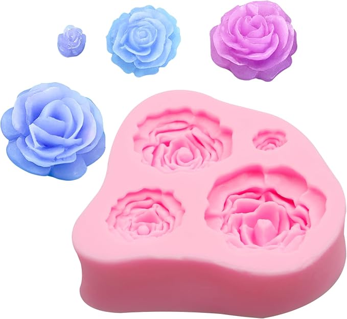 Unicorn Fondant Molds Rose Flowers Silicone Mould for Cake Decoration Chocolate Unicorn Horn Design Cupcake Toppers Clay, Set of 4