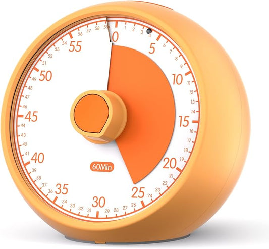 Visual Timer for Kids 60-Minute Countdown Timer with Optional Alarm, Focus Tool for ADHD & Autism, Time Management for Homework, Chores, Office, Kitchen, Teaching & Study Routines (Orange)