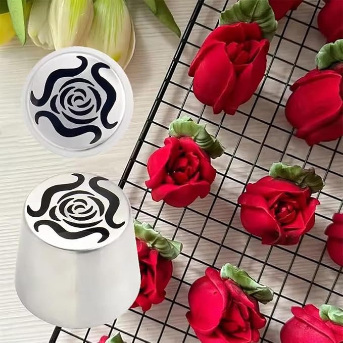 Stainless Steel Rose Flower Decorative Nozzle Russian Marshmallow Piping Nozzle DIY Baking Cake Decoration Piping Cream Tools (2Pcs)