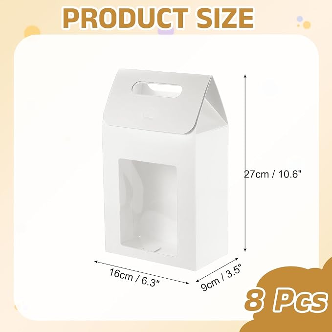 uxcell 8Pcs Gift Boxes, Favor Box with Clear Window and Handle, Stand Up Favor Treat Boxes for Candy, Cookies, Party Store, Packaging, Wedding, White