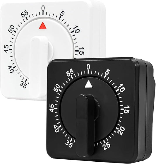 2 Kitchen Timer : Square 60 Minute Mechanical Visual Cooking, Time Management Tools Hour Manual Countdown Timer with Alarm for Kitchen,Baking, Exercise Auto Off No Batteries Required Black White