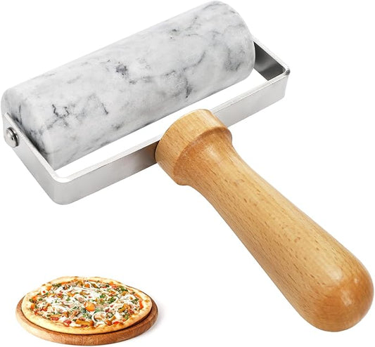 Hiceeden Marble Pizza Dough Roller, Non-Stick Pastry Rolling Pin with Wooden Handle, Small T-Type Roller Tool for Baking Tortilla, Pizza, Pie, Bread, Cookies
