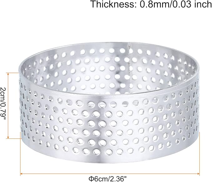 HARFINGTON 6Pcs Stainless Steel Tarts Rings 2.4" Perforated Metal Circle Baking Dessert Mousse Round Cake Ring Non Stick for Home Kitchen Food Cheese Making Tool