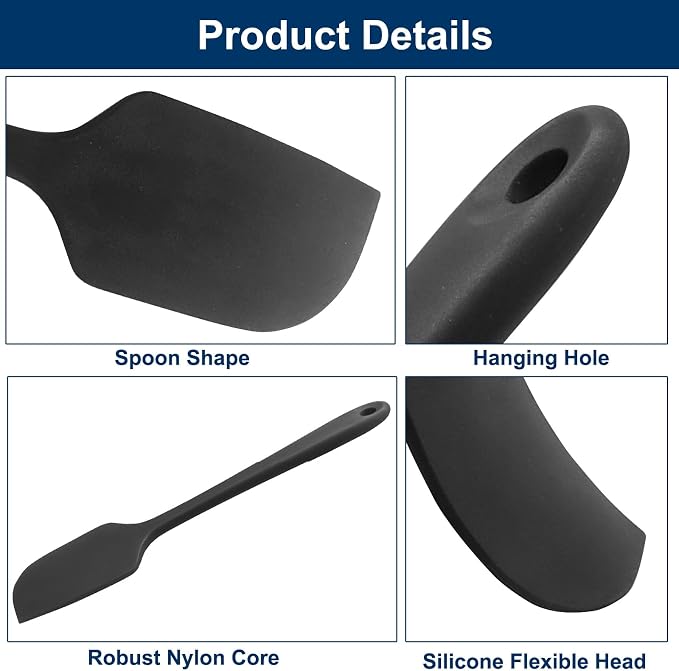 Large Silicone Spatula, 11.4 Inch Rubber Spatula with Nylon Core, Heat Resistant to 446°F, Kitchen Cooking Utensils Baking Bowl Scraper for Mixing & Scraping (Black)