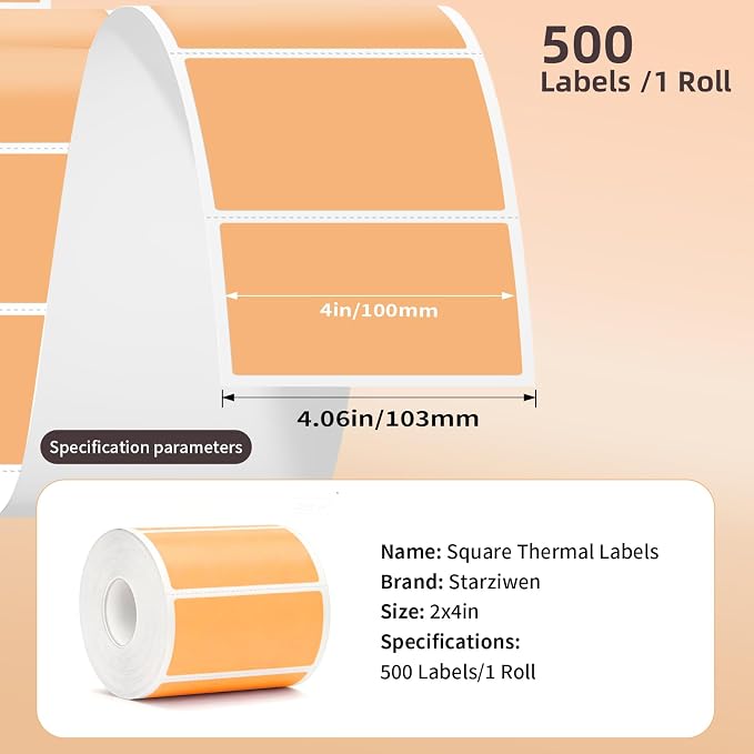 500 Labels/Roll 2" x 4" Apricot Thermal Labels, Self-Adhesive Rectangle Sticker for Shipping, Address, Candle, Soap, Mailing, Branding