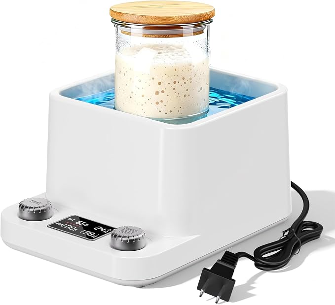 Sourdough Starter Warmer | Water Bath Precise 1°F Thermostat (70-104°F) Sourdough Warmer| For jars under 50 oz | 1-198H Memory Timer | 360° Uniform Warmer |Fermenter's Dream for Home Baking (White)