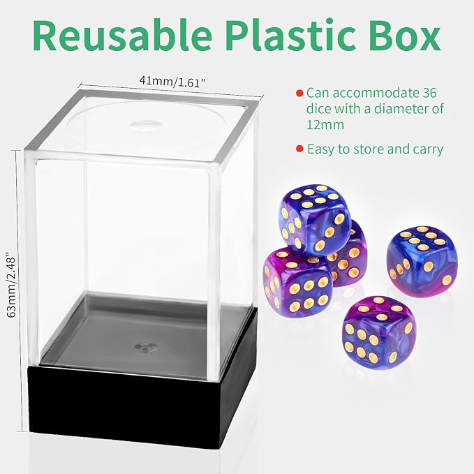 36 of Pack 12MM 6 Sided MINI Dice Set,Two Colours D6 Game Dice Set, 6 Sided Standard Dices for Yahtzee, Bunco,with Portable Plastic Box(Blue Purple)
