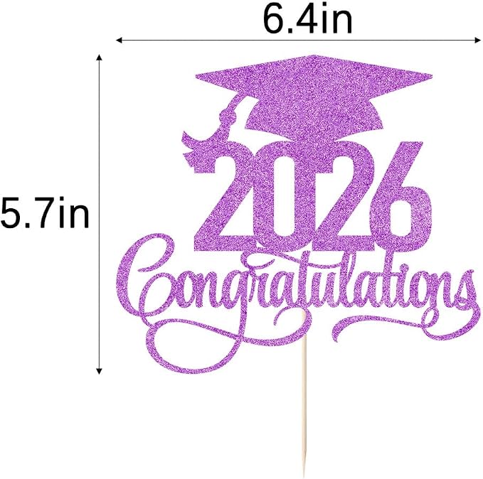 Glitter 2026 Congratulations Graduation Cake Topper,Congrats Grad Cake Decor - 2026 High School/College/Senior Graduation Party Decorations Supplies (2026Congratulations purple)