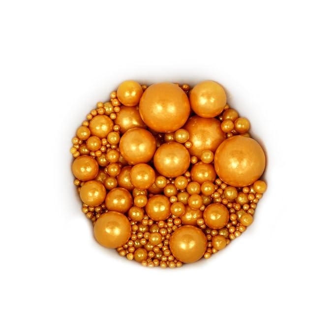 Gold Sprinkles Edible Pearls 4.58 oz, Gold Pearls For Cake Decorating