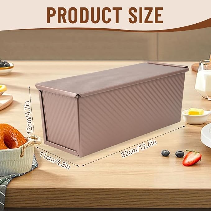 Large Pullman Loaf Pan with Lid, 13 x 4 Inch 2 lbs Non-Stick Rectangle Bread Pan with Lid and Dough Scraper Cutter, Reusable Sourdough Loaf Pan for Homemade Bread & Toast, Rose Gold