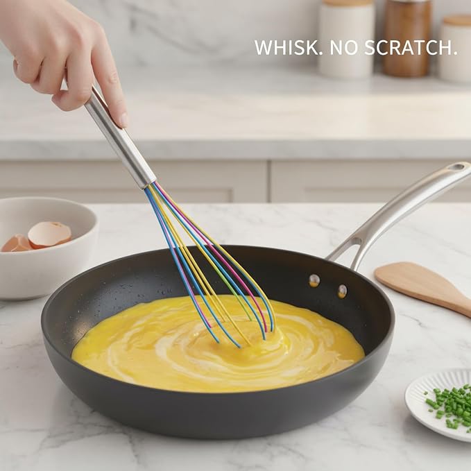Silicone Coated Wire Whisk, Stainless Steel Kitchen Tool for Nonstick Cookware, 13 Inch (1 PC)