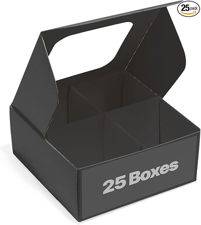 25 pcs Black Mini Truffle Box for 4 Treats with Window and Dividers, Bakery Boxes, 3.5 x 3.5 x 1.57 Inches VERY SMALL Baking Boxes, Square Truffles Box for Gift Giving