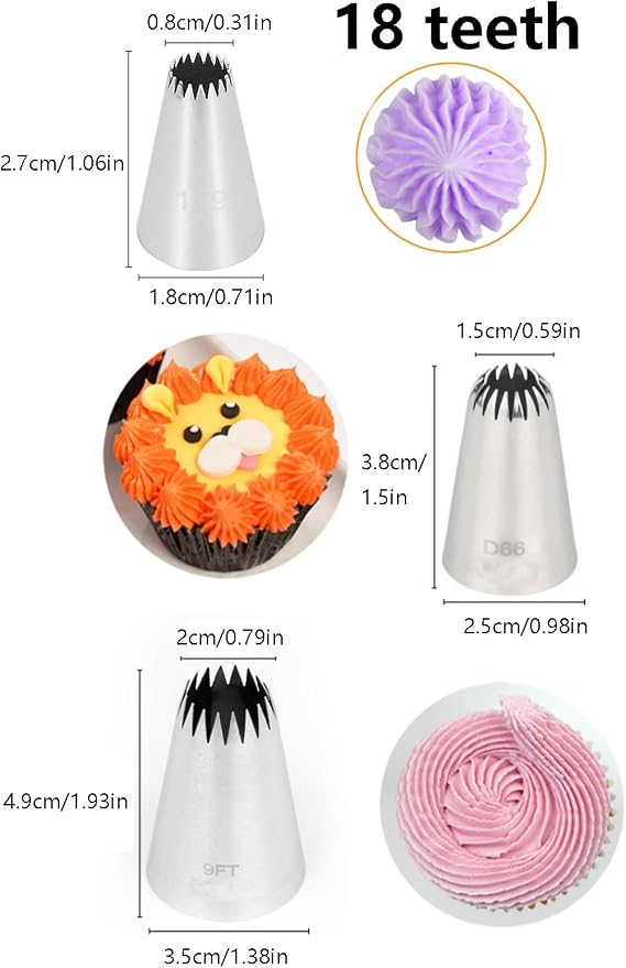 French Star Piping Tip for Eclairs,Churros,Shells,Flowers,& Scalloped Designs,3 Sizes