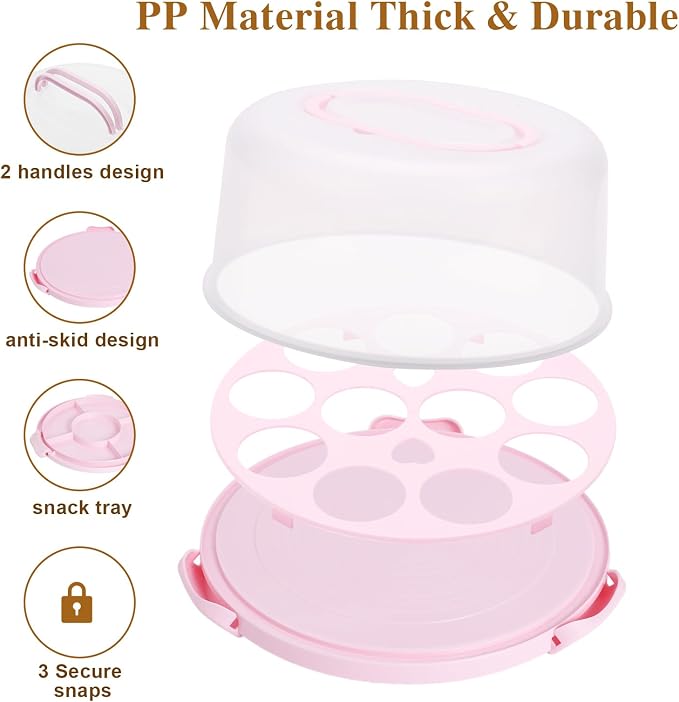 Cake Container - Cake Holder for 10 in Cake with 2 Handles Cupcake Carrier | Cake Carrier with Lid and Handle, BPA-Free Plastic Cover Two Sided Base for Transport Pies Nuts Fruit Perfect Gifts