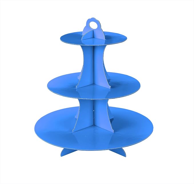 YLDW Cupcake Stand, 3-Tier Cupcake Stand Display, Cardboard Cup Cake Tower Stand, Disposable Dessert Stand for Birthday Tea Party Baby Shower Treat Decorations, Blue