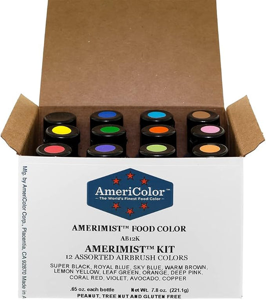 Food Coloring AmeriColor AmeriMist Airbrush Kit, 12 .65 Ounce Bottles