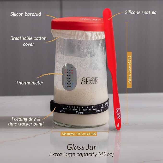 SEOR 8Pcs Sourdough Starter Kit with Glass Fermentation Jar 42oz-Complete Bread Baking Kit Includes 2 Bread Proofing Basket-Sour Dough Tools & Baking Gifts for Women-Sour Dough Kit for Artisan Loaves