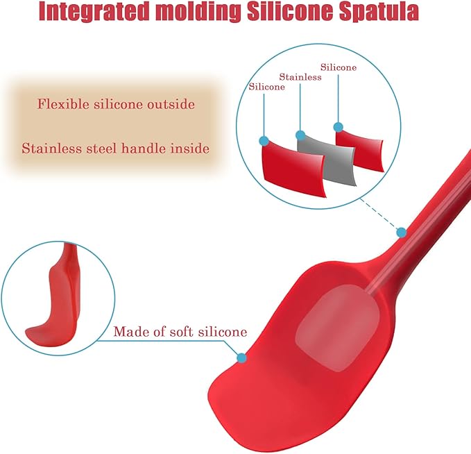 Silicone Spatula, 11 inch Rubber Spoon Spatula Set for Cooking and Baking, Heat Resistant Cooking Utensil Set, Flexible Silicone Spoon Baking Mixing Tool Cooking Gadget (4-Piece)