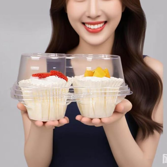 2-Cavity Clear Cupcake Containers Plastic Muffin Container(60pc) | 2-Compartment Clear Plastic Cupcake Cartons, 2-Count Cupcake storage Containers,CupCake Boxes for Baking, Parties & Picnic.