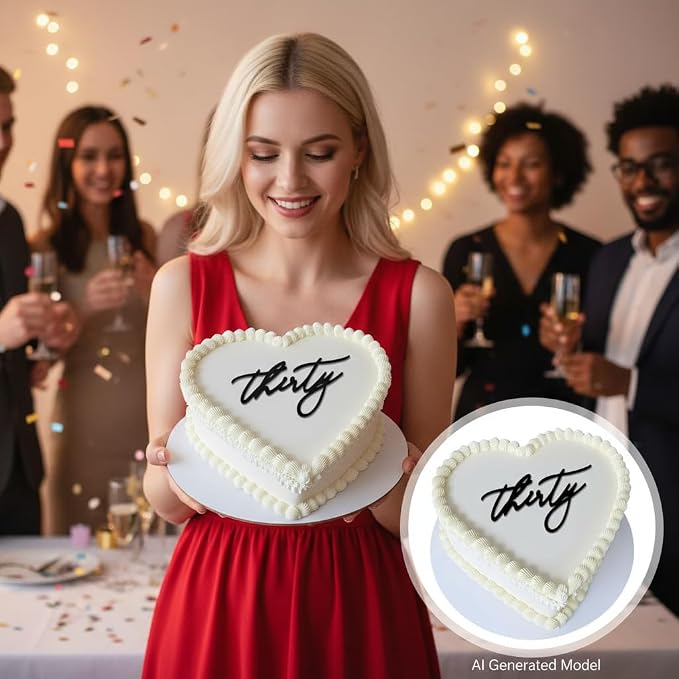30th Birthday Cake Topper – Acrylic "Thirty" Cake Charm for Milestone Birthday, Dirty 30 Party Decorations for Him & Her (Thirty)