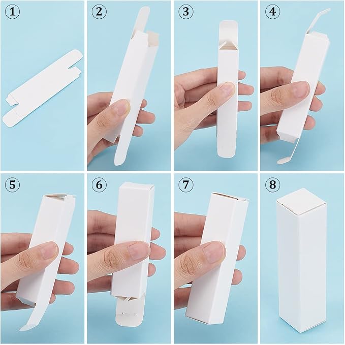 BENECREAT 50 Pack White Lipstick Case 0.8x0.8x3.4 Inch Paper Essential Oil Packaging Box, Lip Gloss Packaging Box for Lipstick Bottle Packaging Gift Makeup Tube Storage