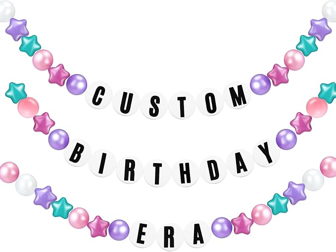 Simgoing 103 Pcs DIY Giant Friendship Bracelet Lei Kit Extra Large Beads Garland Jumbo Birthday Friendship Banner Kit Famous Singer Customizable Party Decor for Classroom(Pearlescent Macaron Color)