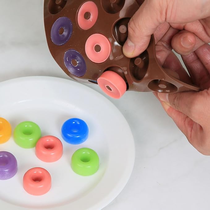 Mini Donut Silicone Molds, 2 Pcs Chocolate Molds with Donut Shapes for Making Chocolate/Candy/Gummy/Jelly, Food Grade Candy Mold with 15 Cavities Mini Doughnuts for Fruit Snacks
